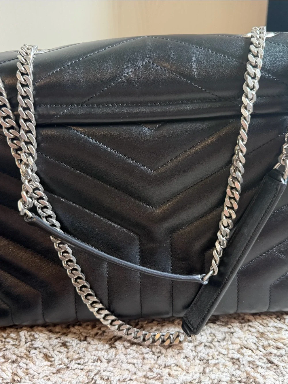 Saint Laurent Black Quilted Leather Shoulder Bag with Chain Strap